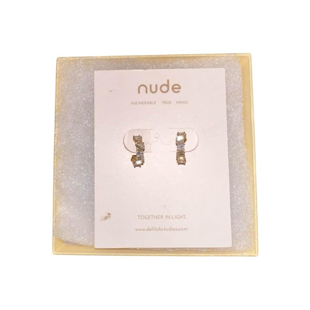 “Nude” brand gold and diamond hoop huggie earrings